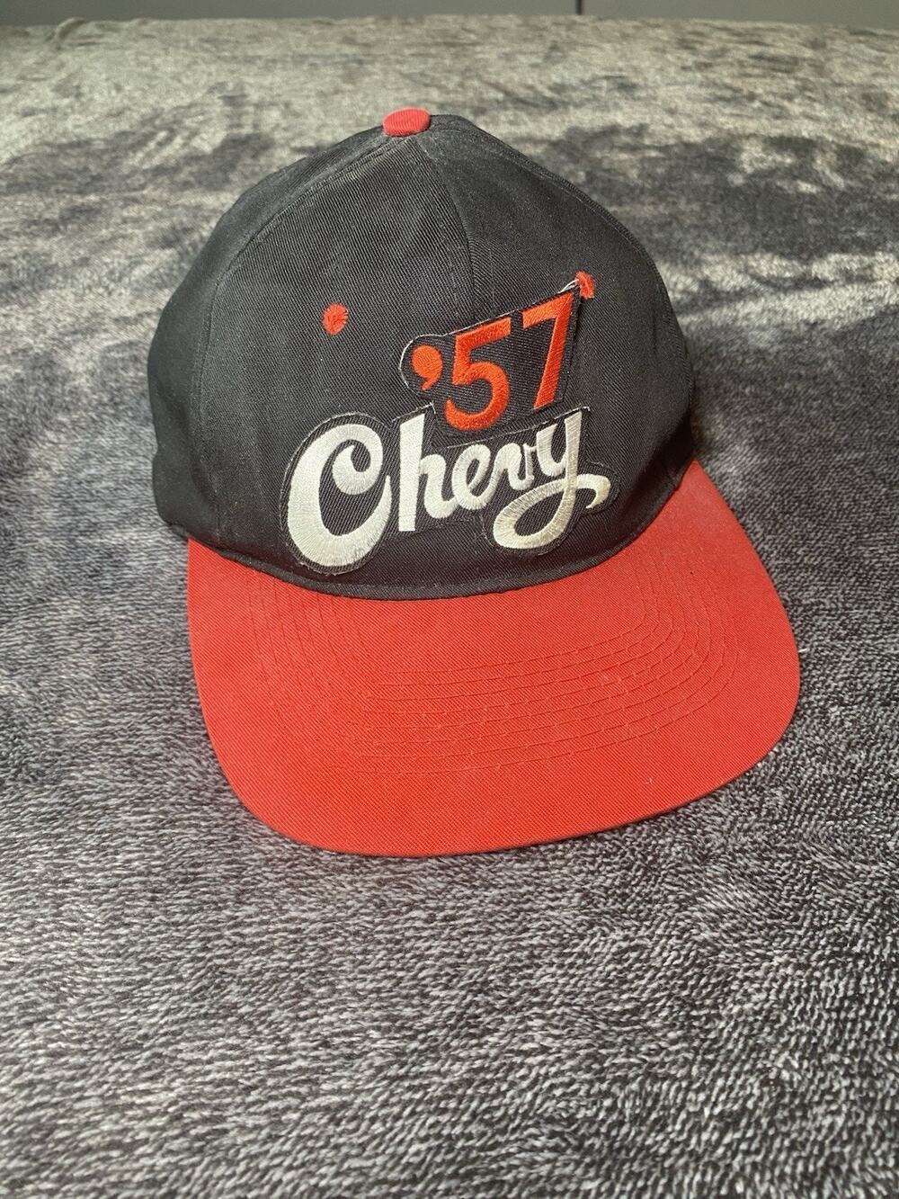 Chevrolet Trucker Snapback Hat ‘57 Chevy - Cap Red Black - Classic Car
